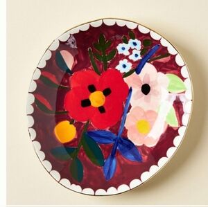 Anthropologie Francesca Kaye Floral Atelier Dessert Plate - burgandy, pink, red